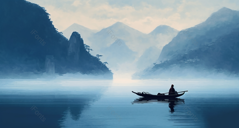 新中式蓝色油墨山林水彩画,插画/手绘图,插画/手绘图库,插画/手绘图下载,插画/手绘